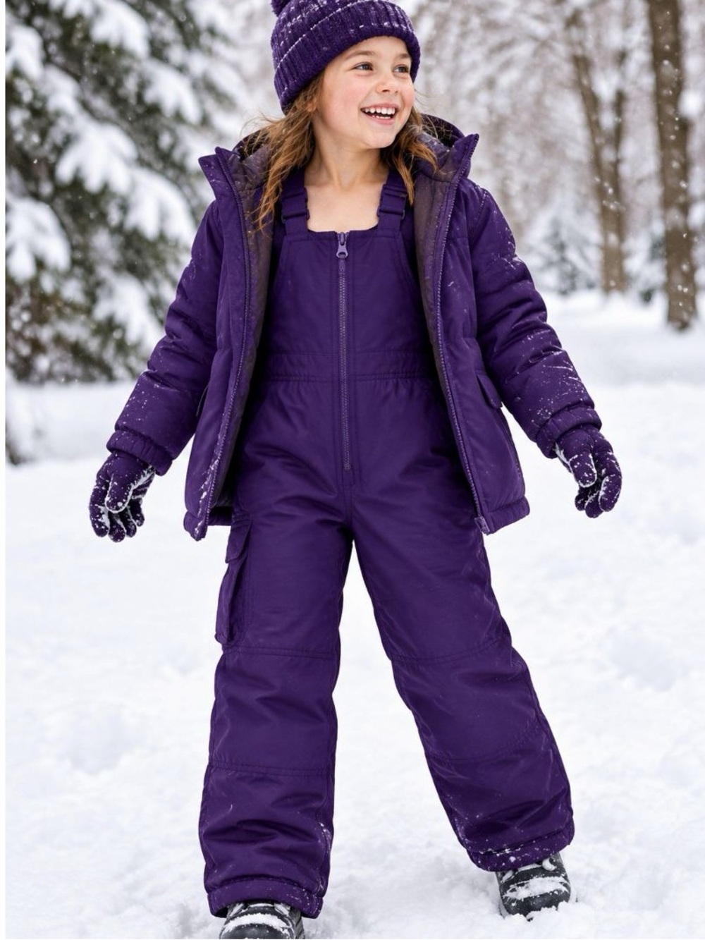 LONDON FOG Girls' Classic Heavyweight Snow Bib Ski Pant In Purple Size L (6X)